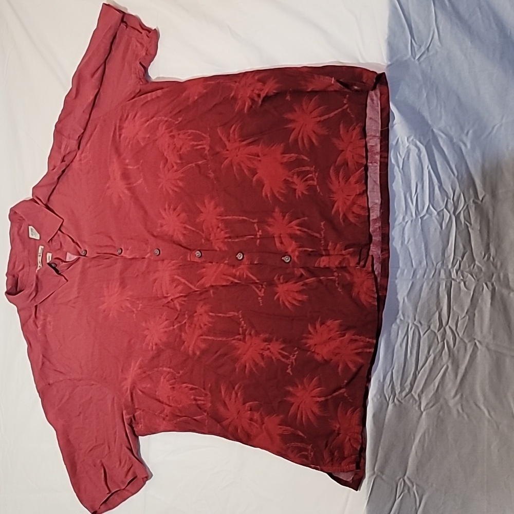 Batik Bay Men Hawaiian Style Short Sleeve Shirt Red Palm Tree Size XXL
